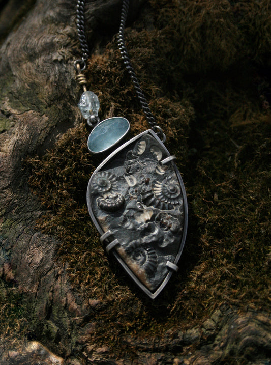 Ammonite + Aquamarine Necklace