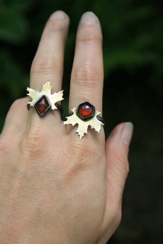 Garnet Maple Leaf Rings