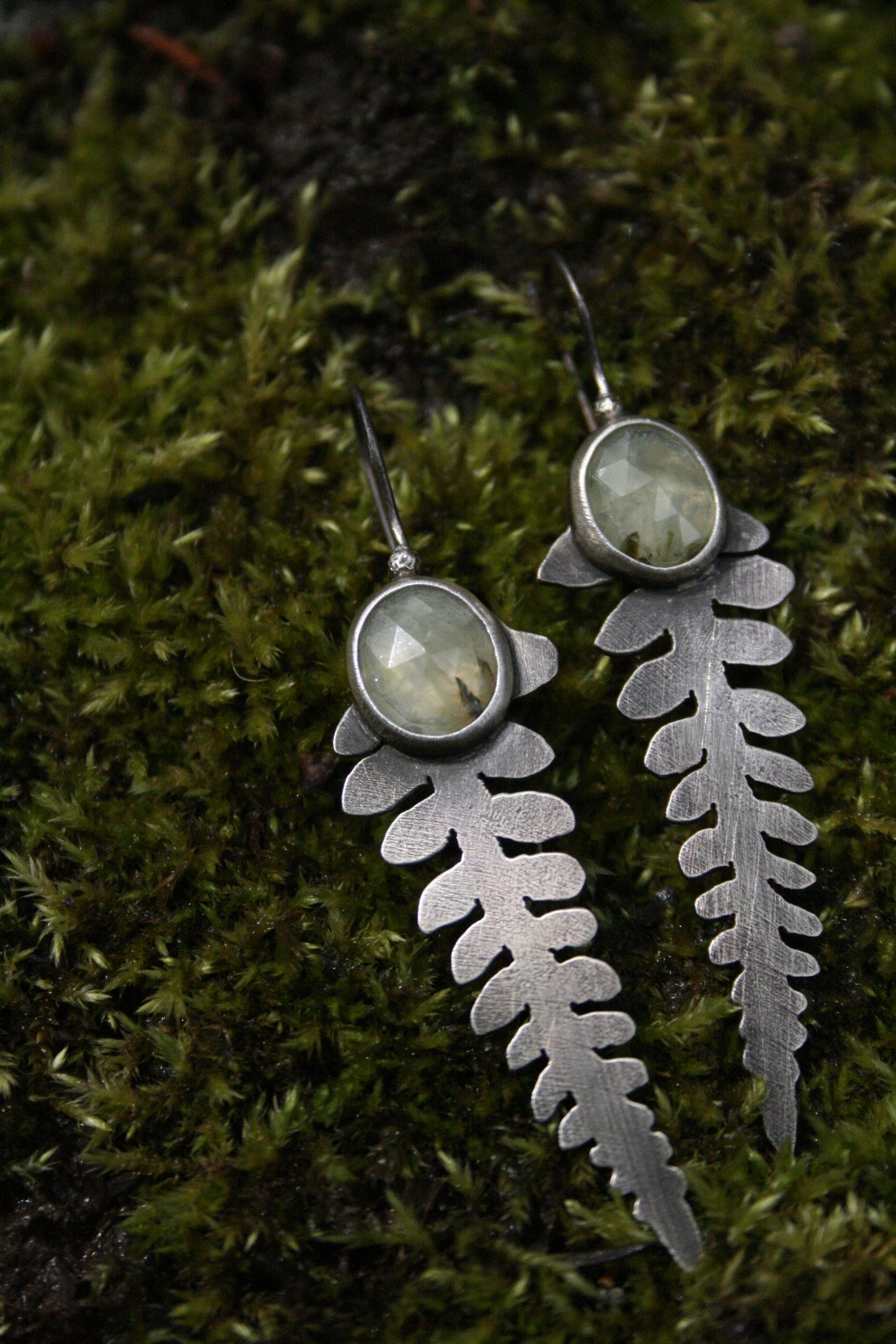 Prehnite + Fern Dagger Earrings