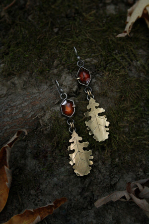 Garnet + Bur Oak Earrings