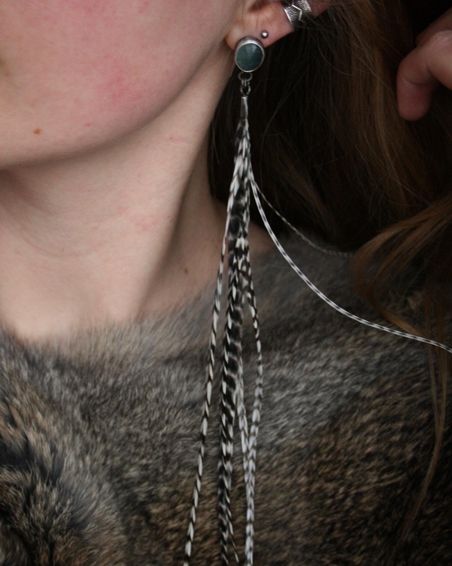 Aquamarine + Feather Studs