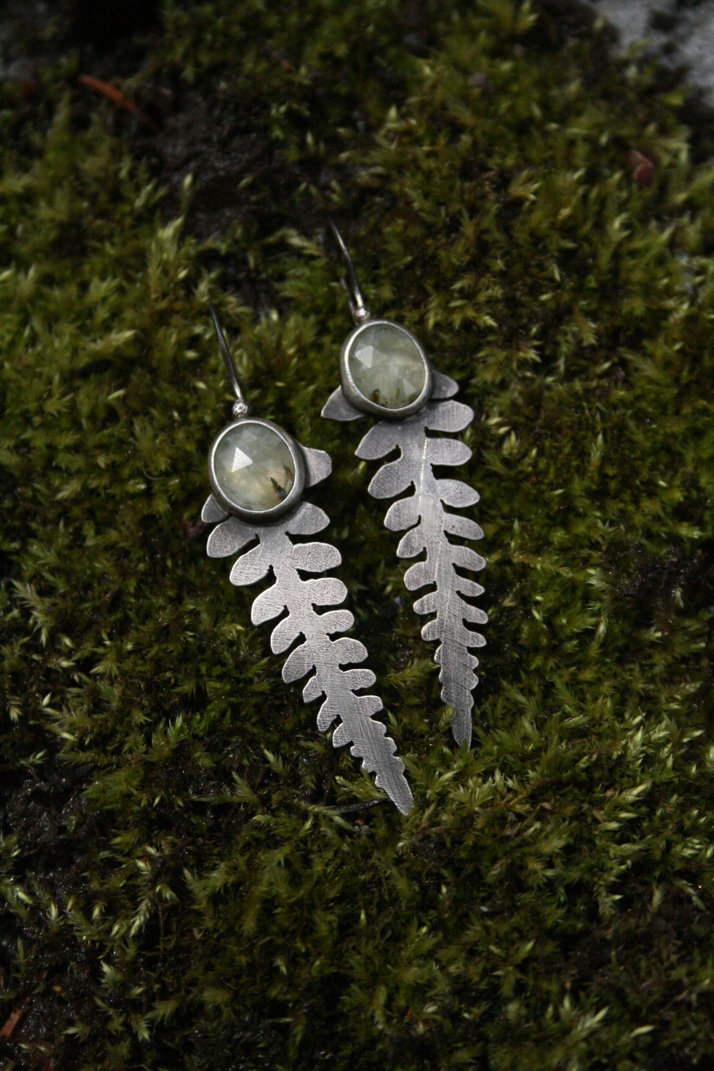 Prehnite + Fern Dagger Earrings