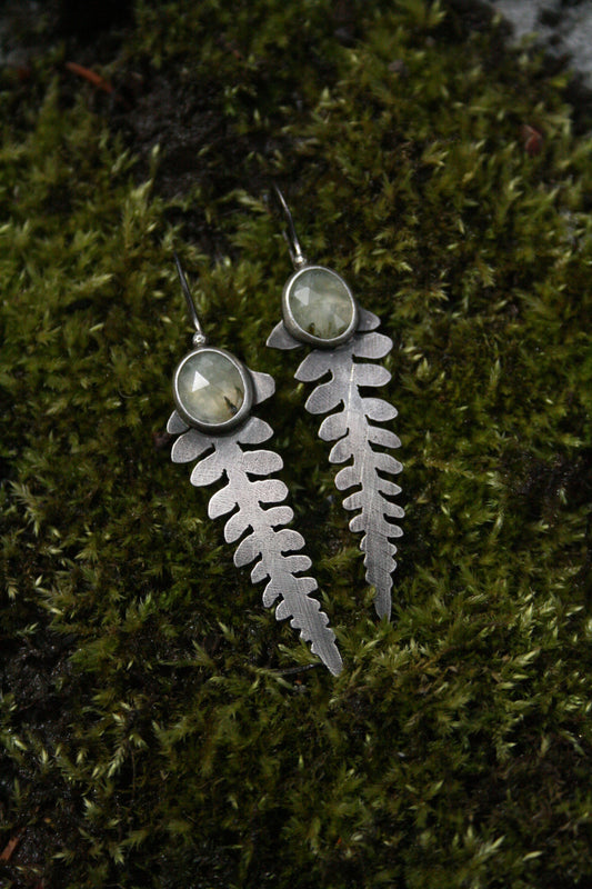 Prehnite + Fern Dagger Earrings