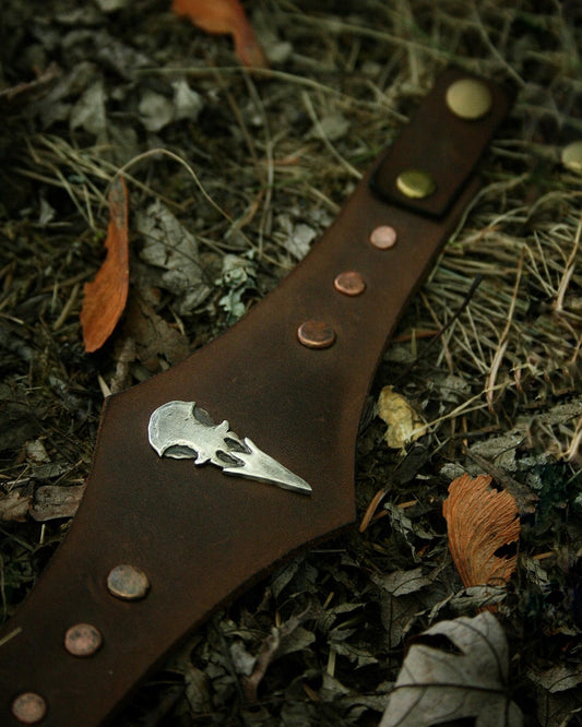 Corvid Skull Leather Bracelet