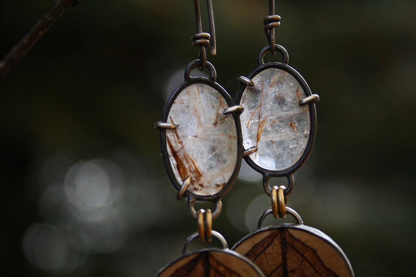 Rutilated Quartz + Birch Earrings