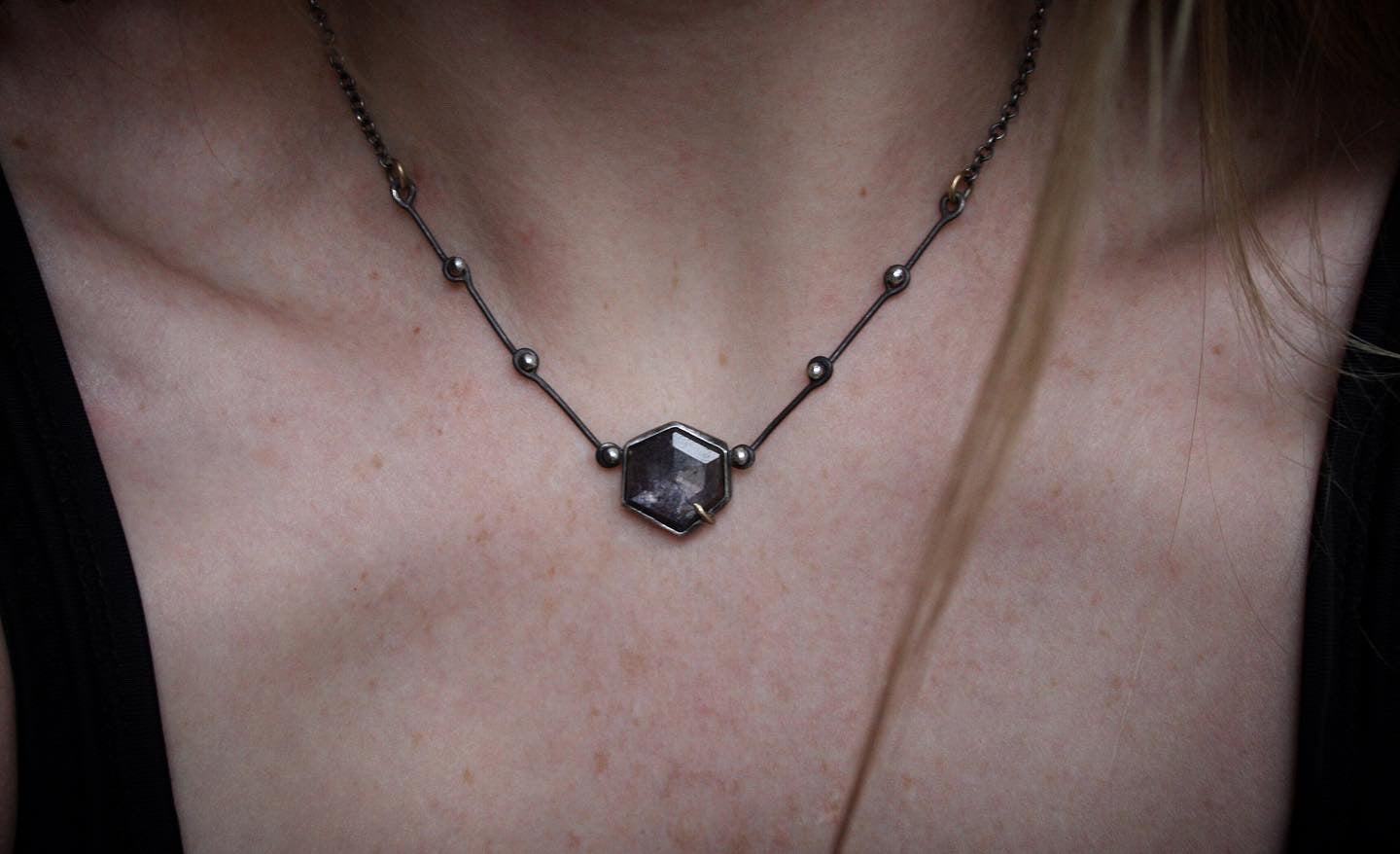 Sapphire Hex Necklace // 15.5” chain