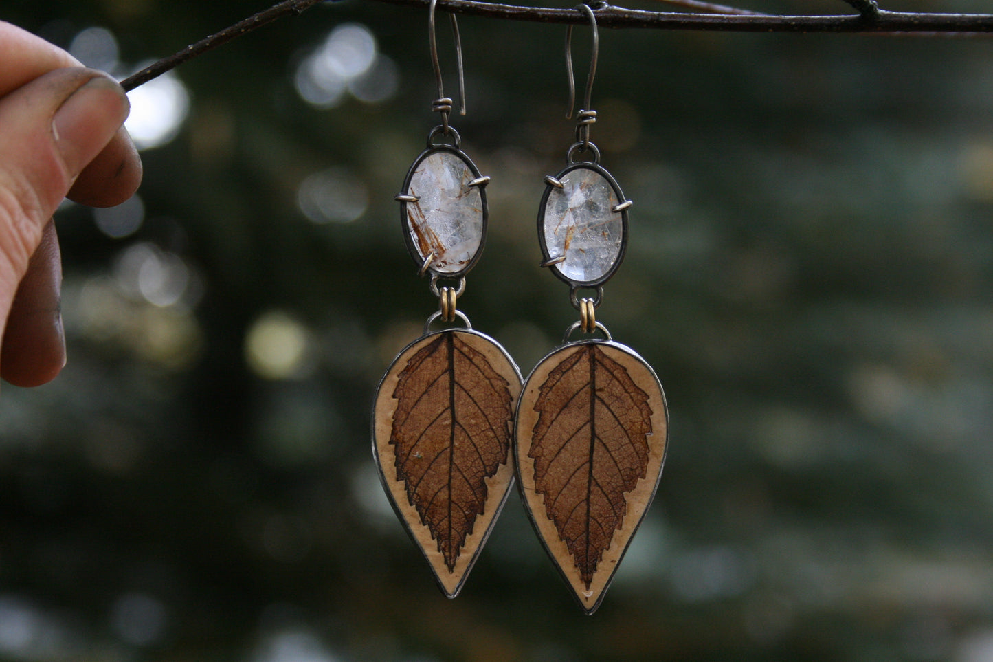 Rutilated Quartz + Birch Earrings