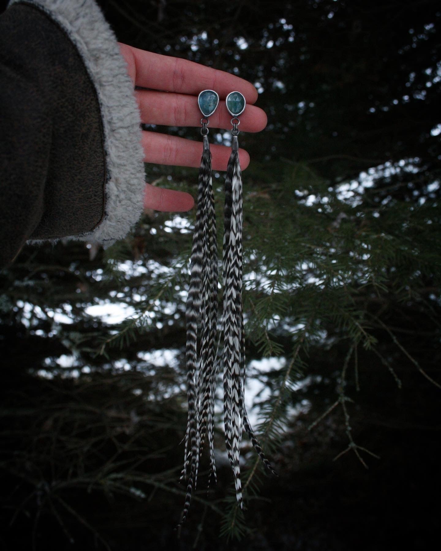 Aquamarine + Feather Studs