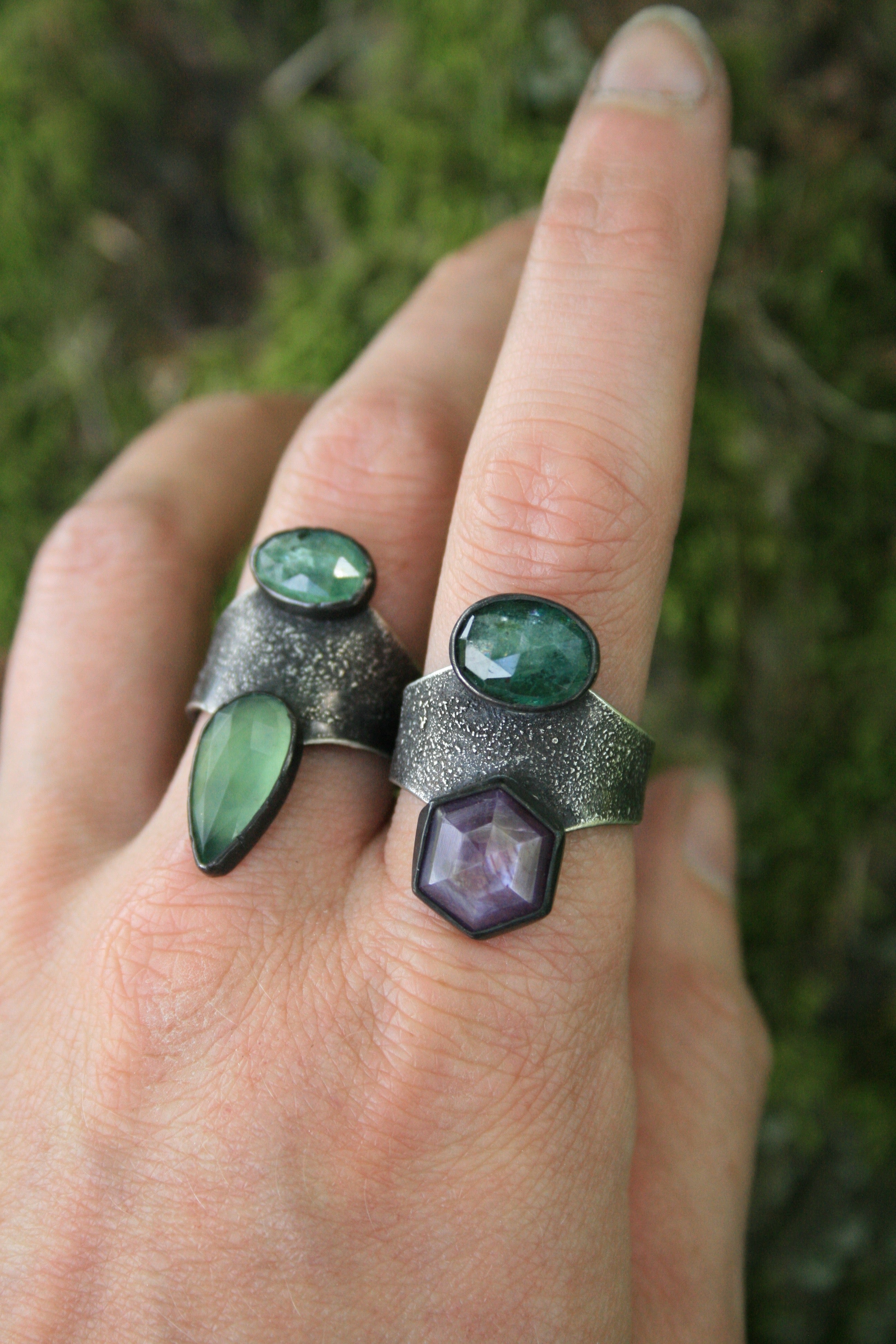 Double Stone Shield Rings