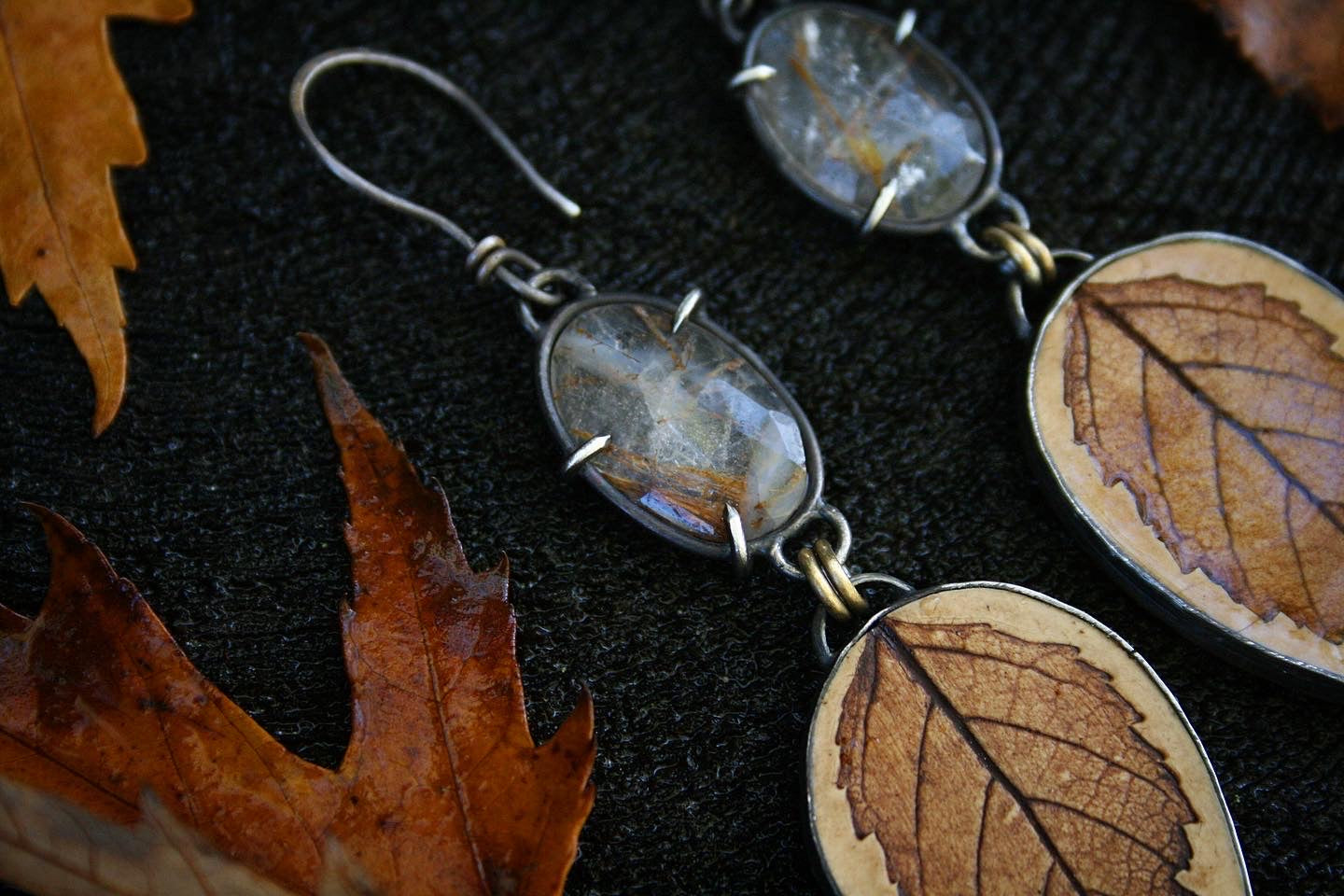 Rutilated Quartz + Birch Earrings