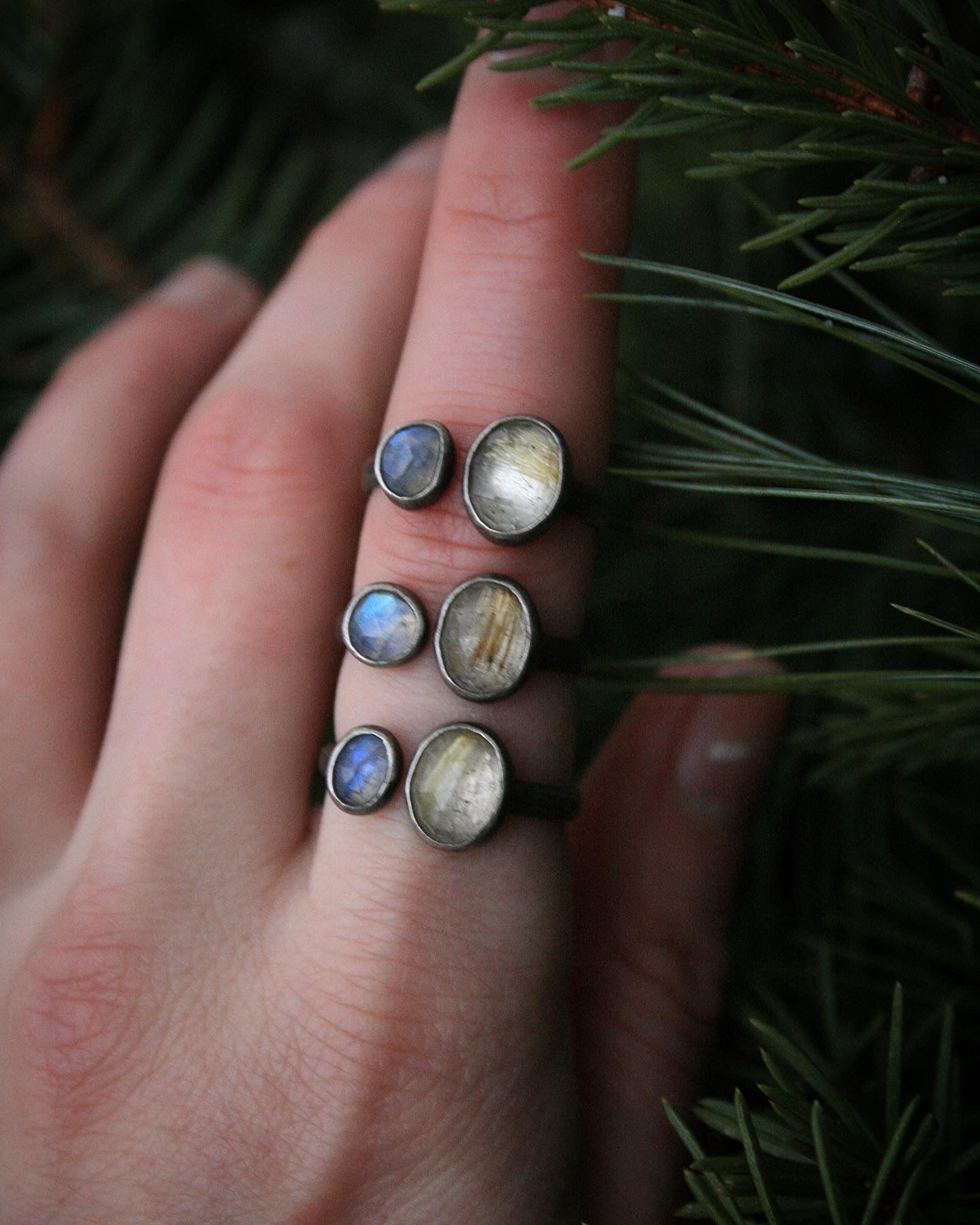 Rutilated Quartz + Moonstone Rings