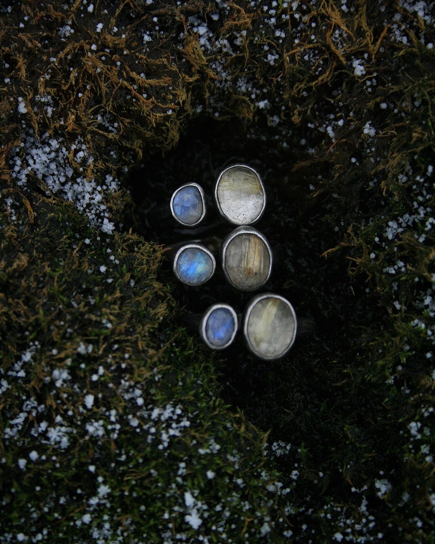 Rutilated Quartz + Moonstone Rings