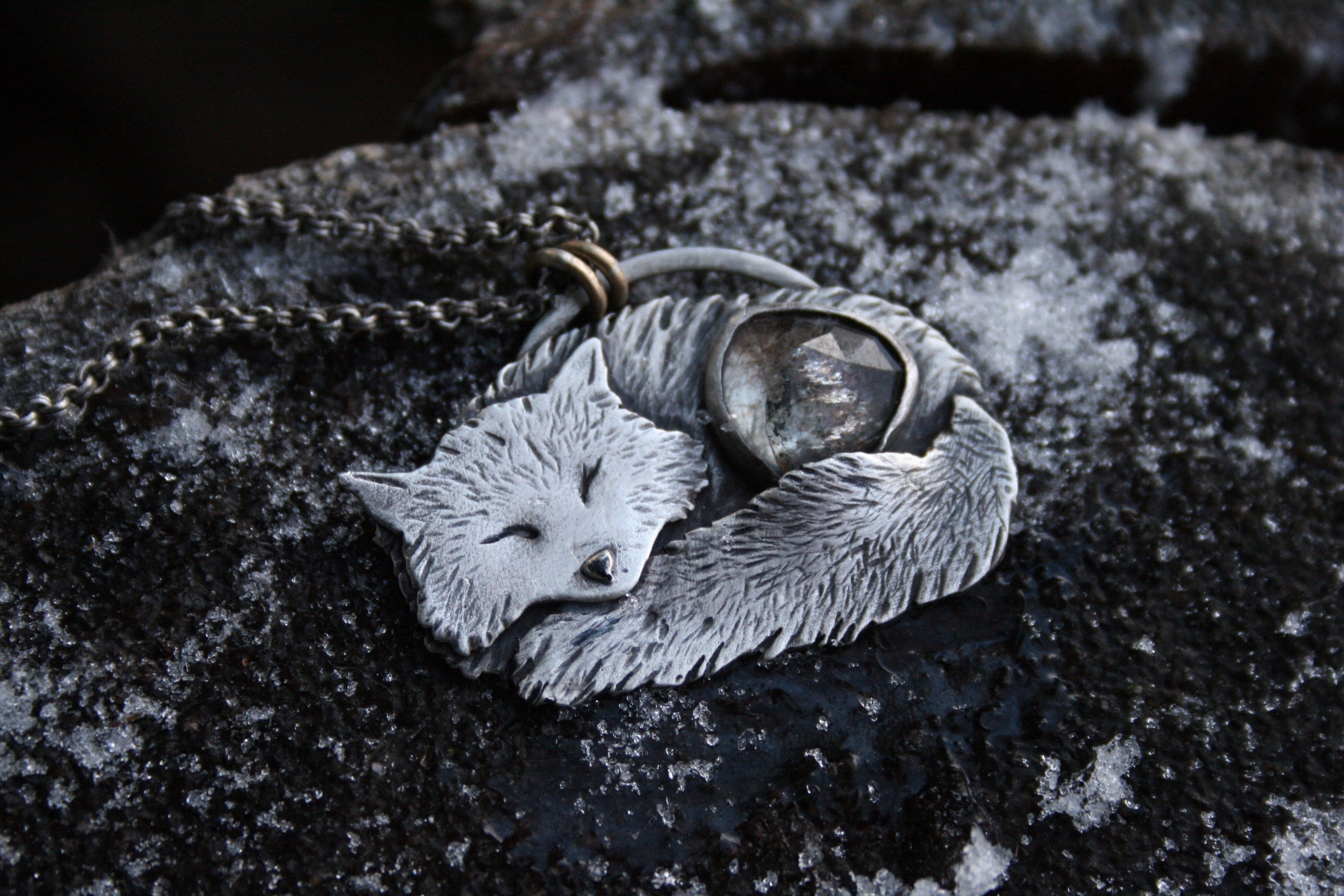 Arctic Fox + Aquamarine Necklace // Custom chain length