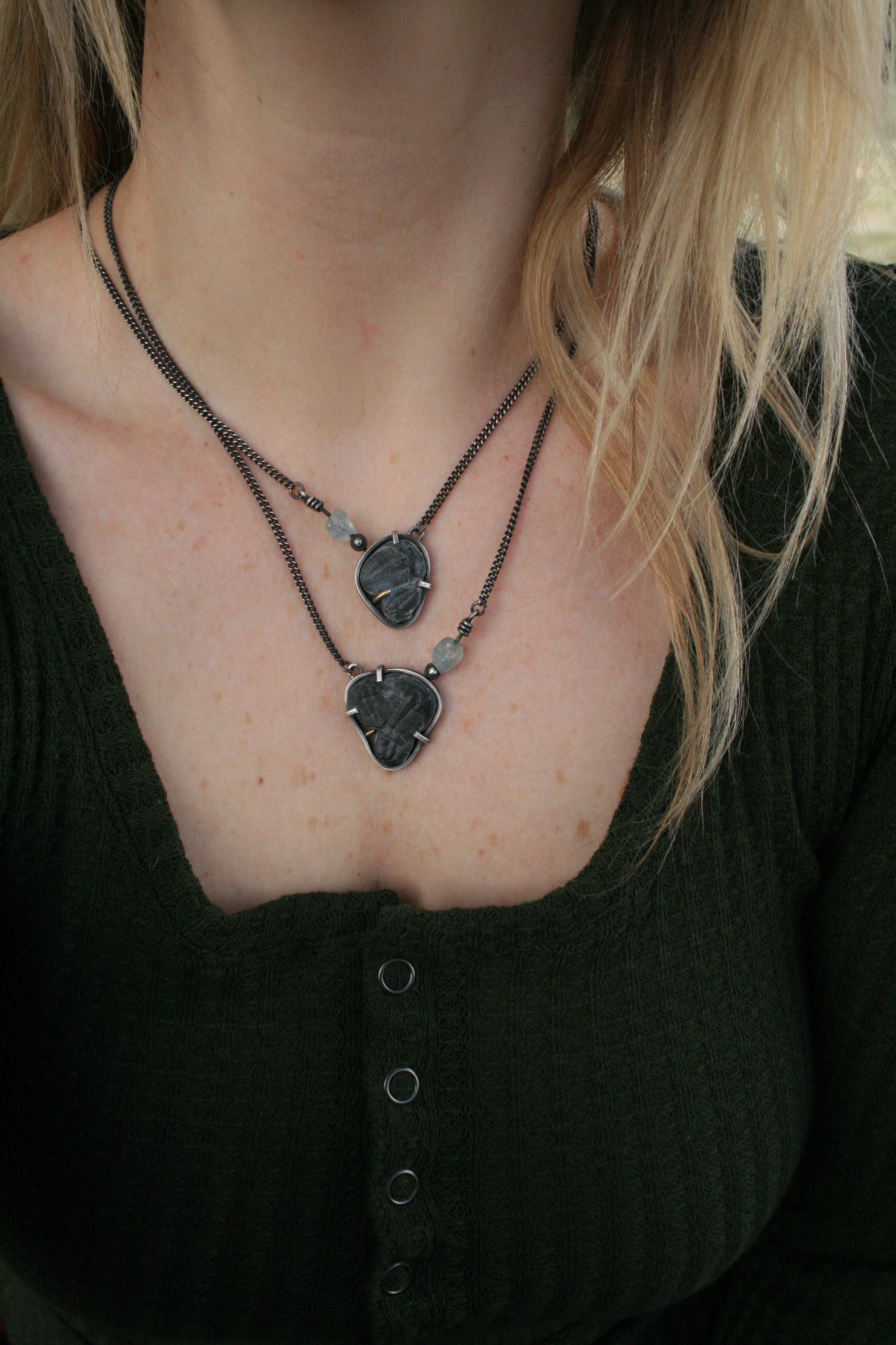 Trilobite + Aquamarine Necklace