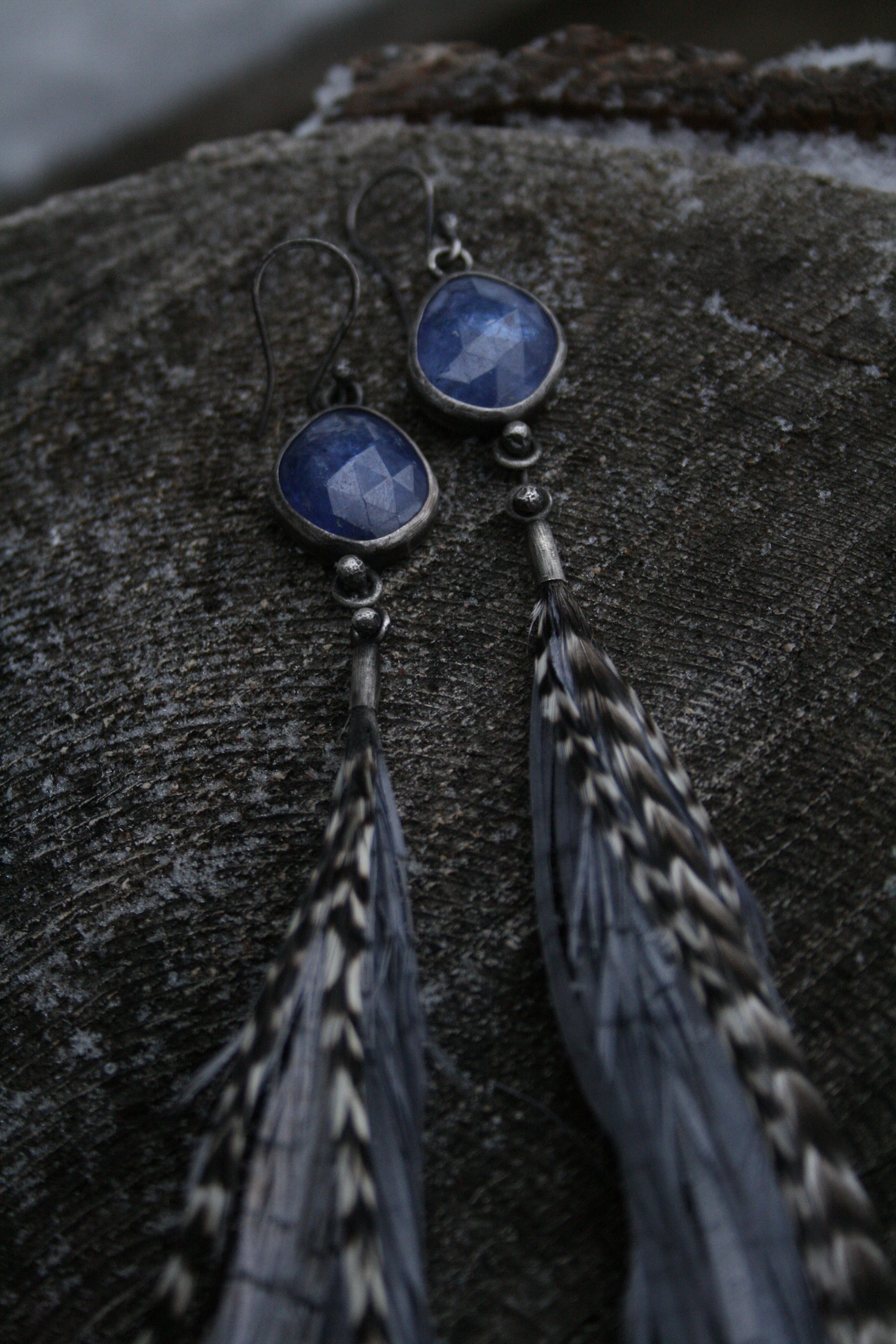 Tanzanite + Feather Earrings