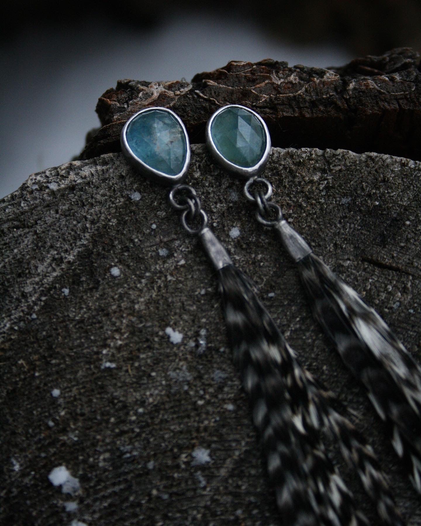 Aquamarine + Feather Studs