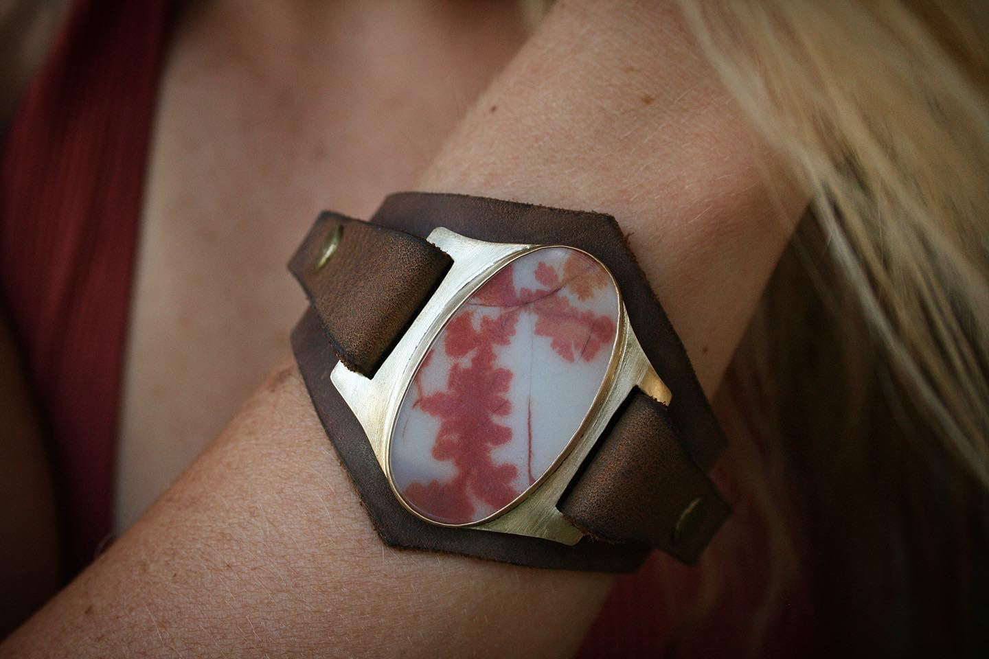 Dendritic Agate + Leather Bracelet